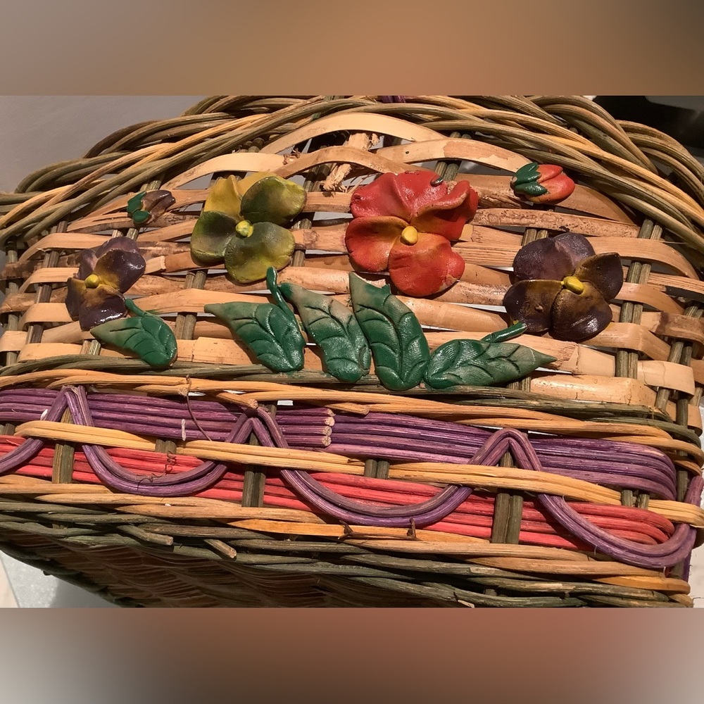 new vintage large clay pansies painted wicker basket